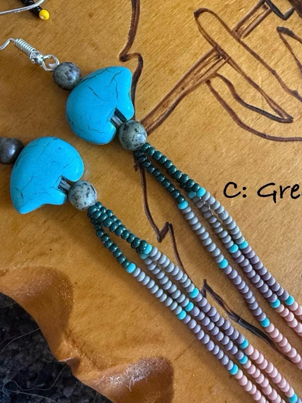 Handmade Beaded Zuni Bear Fringe Earrings|Native American - Picture 7 of 11